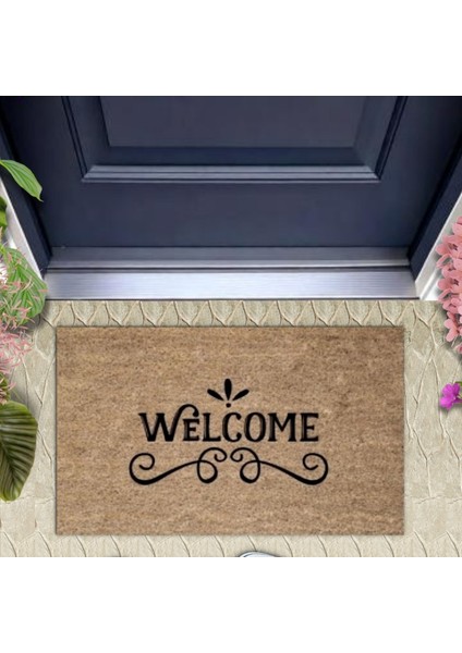 Siyah Kapı Önü Paspası Motifli Welcome Desen K-3309