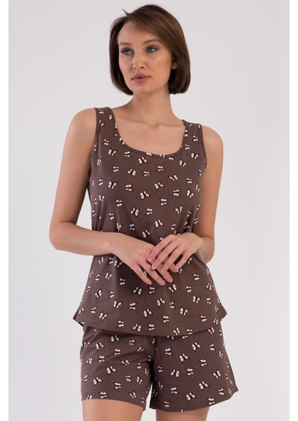 Pamuklu Kadın Genıs Askılı Şortlu Pijama Takım , 408179