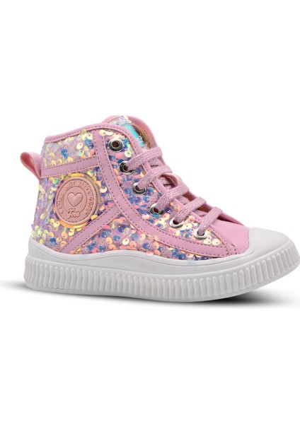 Magic Kız Çocuk Pullu ve Bağcıklı Pembe Renk Sneaker