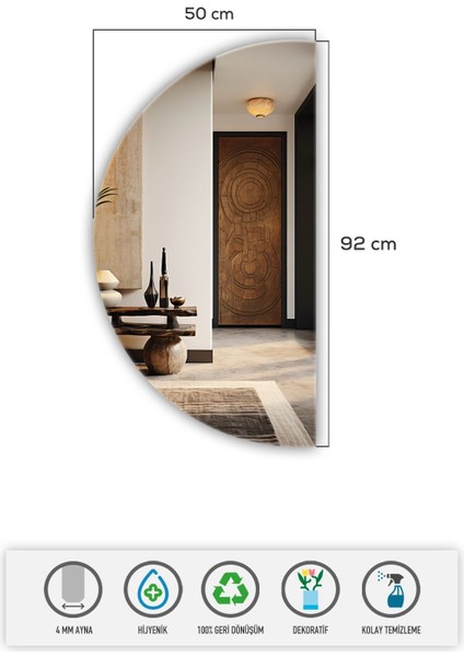 50CM x 92CM Kahverengi Düz ve Yarım Ay Şekilli Şık Ayna modelleri