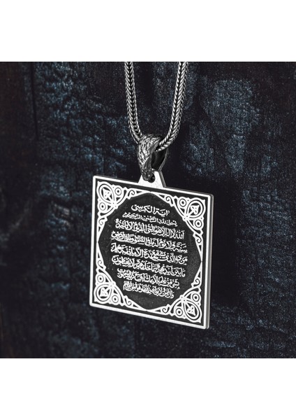 925 Ayar Gümüş Ayetel Kürsi Işlemeli Dualı Erkek Kolye