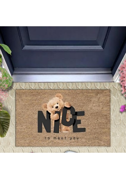 Dijital Baskı Kahverengi Ayıcık Tedy Bear Nice Kapı Paspası K-3009
