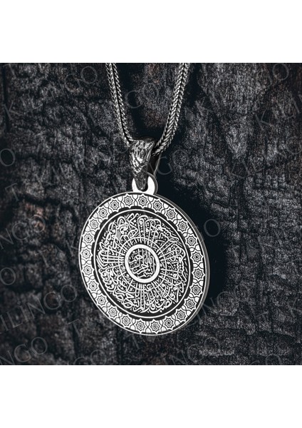 925 Ayar Gümüş Yuvarlak Tasarım Inşirah Suresi Işlemeli Erkek Kolye