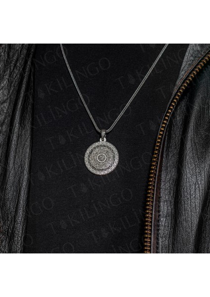 925 Ayar Gümüş Yuvarlak Tasarım Inşirah Suresi Işlemeli Erkek Kolye modelleri