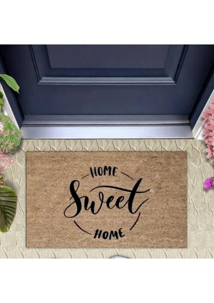 Siyah Kapı Önü Paspası Home Sweet Home Desen K-3298