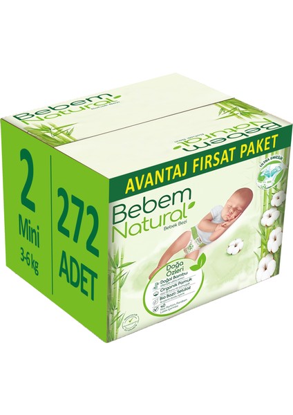 Bebem Bebek Bezi Natural Beden:2 (3-6kg) Mini 272 Adet Avantaj Fırsat Pk