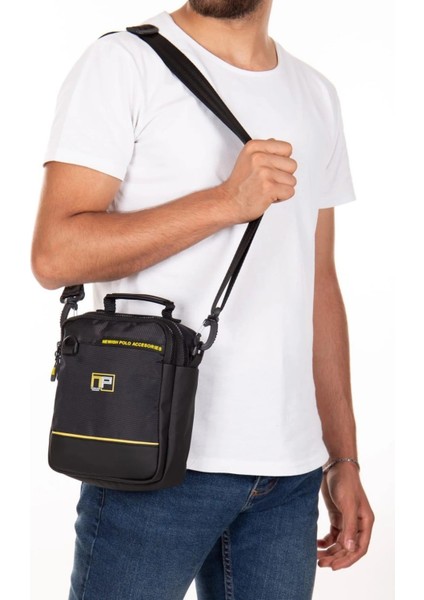 Erkek Quatro Kumaş El ve Omuz Çantası NEWPOLO313 - Siyah - Sarı