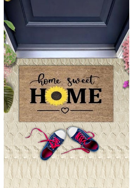 Bej Kapı Önü Paspası Home Sweet Home Papatyalı Desen K-3342 fiyatları