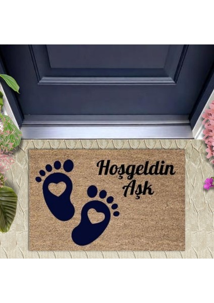 Kapı Önü Paspası Dekoratif Dijital Baskı Hoş Geldin Aşk P-2510