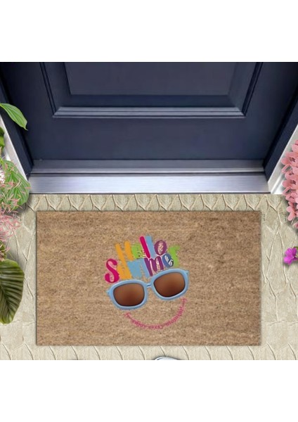Kahverengi Kapı Önü Paspası Hello Summer Gözlük Desen K-3266