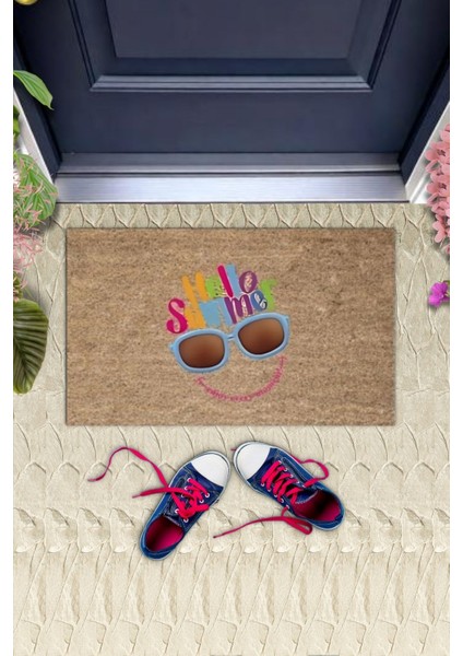 Kahverengi Kapı Önü Paspası Hello Summer Gözlük Desen K-3266 fiyatları