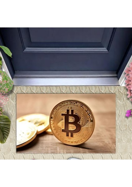 Dijital Baskı Dekoratif Bitcoin Pudra Kapı Önü Paspası K-1280