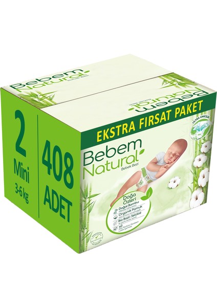 Bebem Bebek Bezi Natural Beden:2 (3-6kg) Mini 408 Adet Ekstra Fırsat Pk