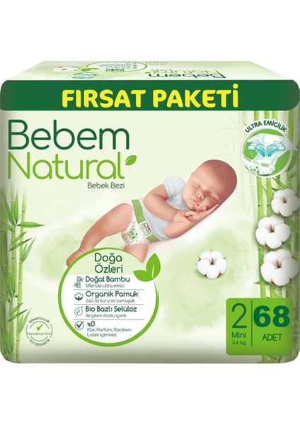 Bebem Bebek Bezi Natural Beden:2 (3-6kg) Mini 408 Adet Ekstra Fırsat Pk fiyatları