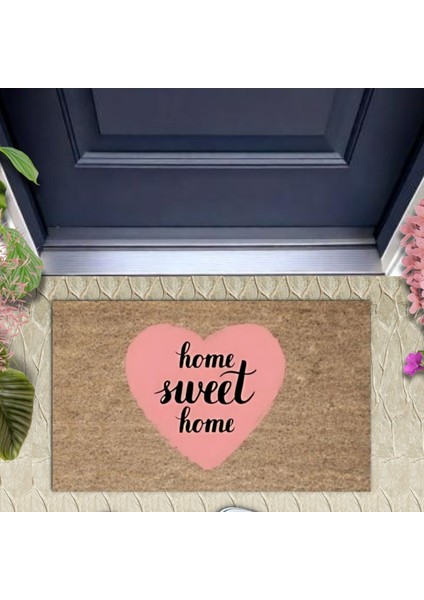 Pembe Kapı Önü Paspası Home Sweet Home Desen K-3289