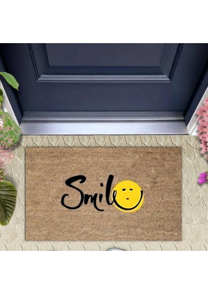 Kahverengi Kapı Önü Paspası Smile Desen K-3269