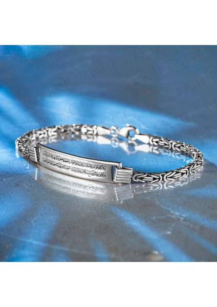 925 Ayar Gümüş Ayetel Kürsi Işlemeli Kral Zincir Erkek Bileklik