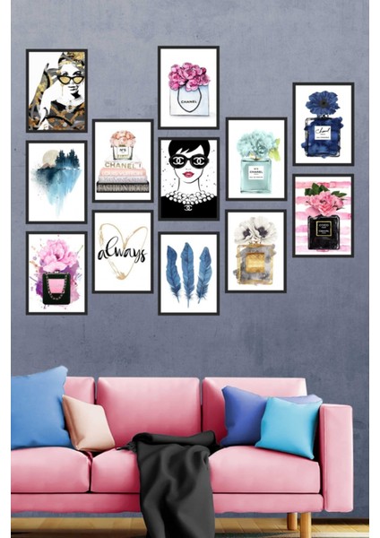 Beyaz 12'li Mdf Çerçeve Görünümlü Duvar Dekoratif Tablo Seti