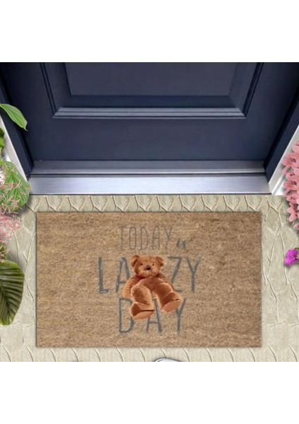 Kahverengi Kapı Önü Paspası Lazy Day Ayıcık Desen K-3235