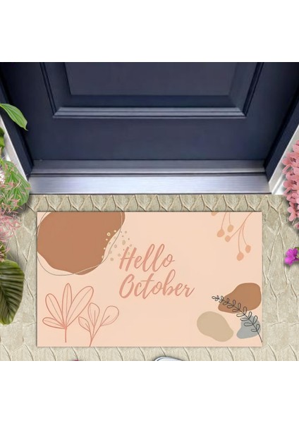Dijital Baskı Dekoratif Hello October Pudra Kapı Önü Paspası K-1224