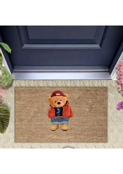 Kahverengi Kapı Önü Paspası Hello Winter Ayıcık Desen K-3245