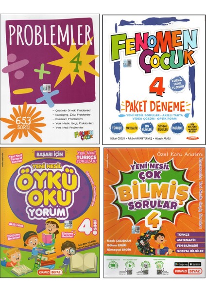 Fenomen 4. Sınıf Problemler+Paket Deneme+Kırmızı Beyaz Öykü Okuyorum+Çok Bilmiş Sorular (4 Kitap)