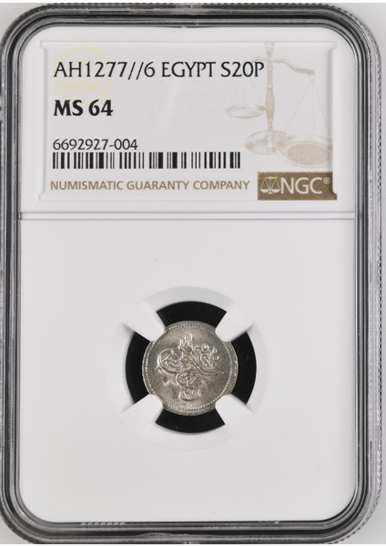 Sultan Abdülaziz 1277/6 Mısır 20 Para - Çil - Ngc MS64