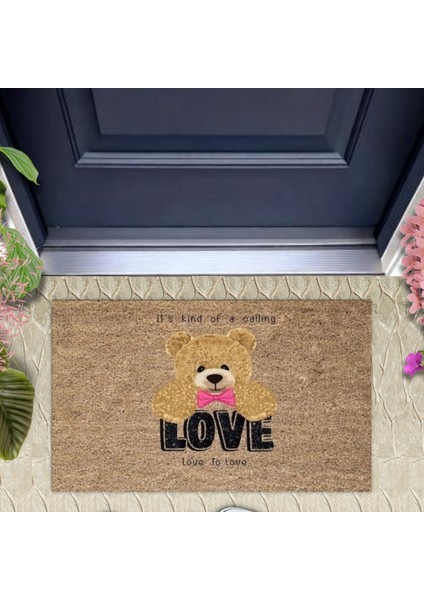 Bej Kapı Önü Paspası Love To Love Ayıcık Desen K-3335