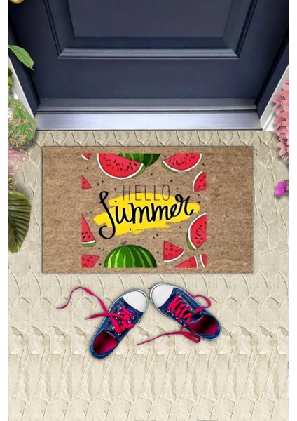 Kahverengi Kapı Önü Paspası Hello Summer Karpuz Dilimleri Desen K-3267 fiyatları