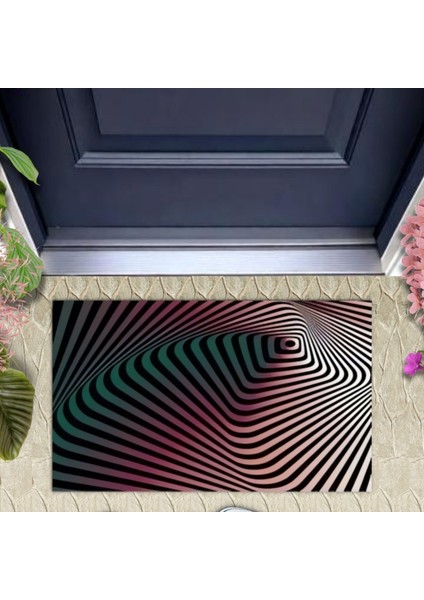 Dijital Baskı 3D Spiral Siyah-Pembe Kapı Paspası Dış Mekan Paspas K-3170
