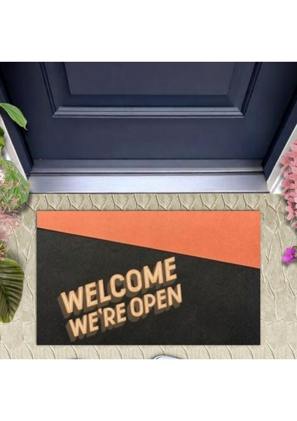 Kapı Önü Paspası Dekoratif Dijital Baskı Welcome We're Open P-2337