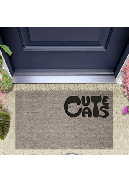 Dijital Baskı Gri Kedili Cute Cats Dekoratif Kapı Paspası K-2063