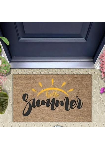 Kahverengi Kapı Önü Paspası Hello Summer Güneş Desen K-3270
