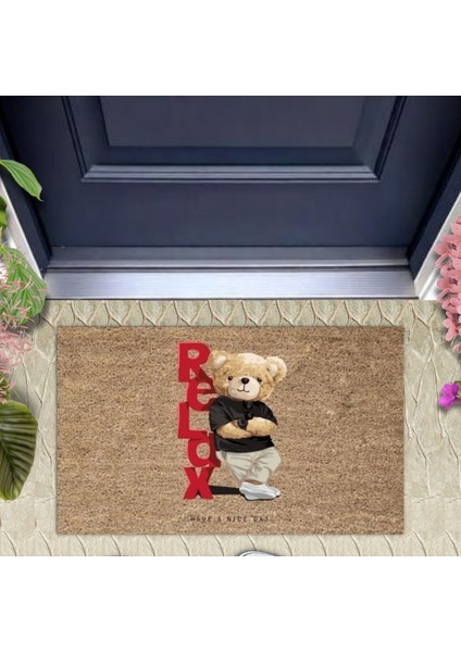 Dijital Baskı Relax Ayıcık Bej Kapı Paspası Dış Mekan Paspas K-3192