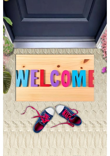 Dijital Baskı Dekoratif Welcome Ahşap Kapı Önü Paspası K-1247 fiyatları