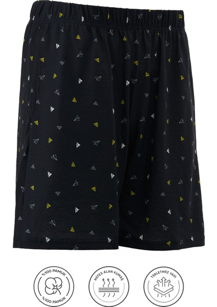%100 Pamuk Erkek Şort Pijama Cepli Desenli Penye Esnek Rahat Kalıp Lastikli Terletmez Esnek Lacivert Ev Şortu Pijama Altı fiyatları