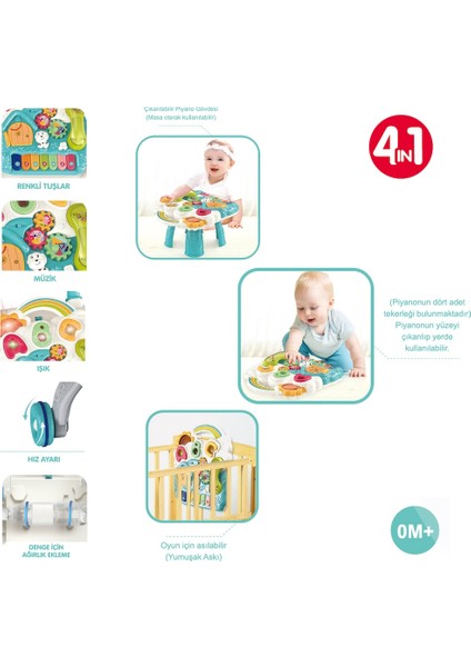 Piyanolu 4in1 Turkuaz Bebek Yürüteci (Turkuaz Renk) fiyatları