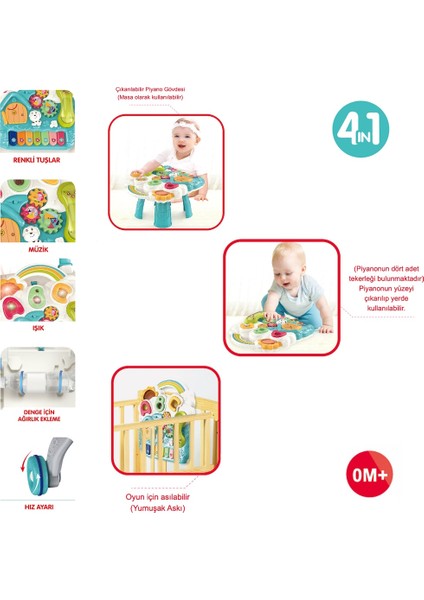 Piyanolu 4in1 Turkuaz Bebek Yürüteci (Pembe Renk) fiyatları