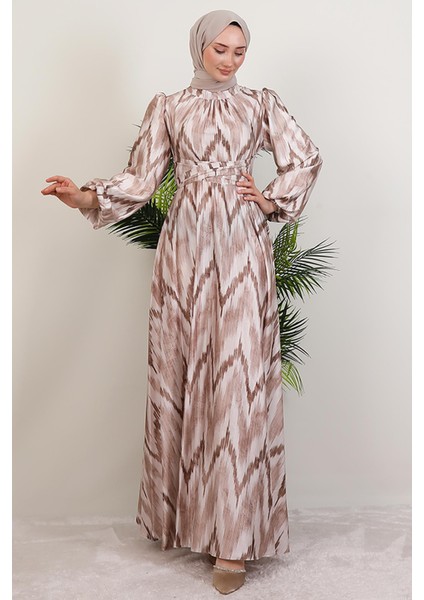 Belden Kuşaklı Saten Elbise Kahve fiyatları