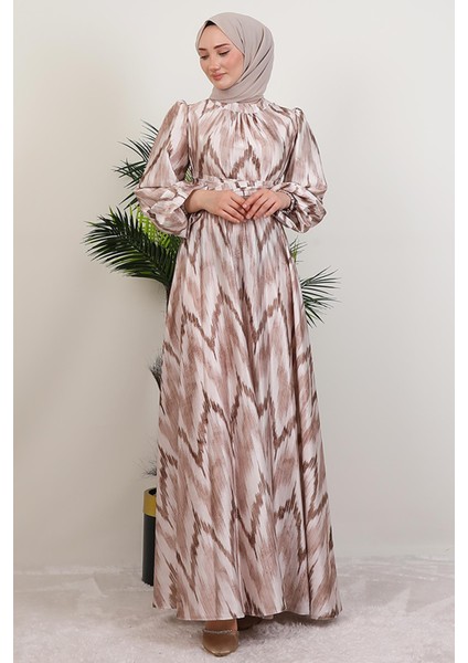 Belden Kuşaklı Saten Elbise Kahve fırsatları