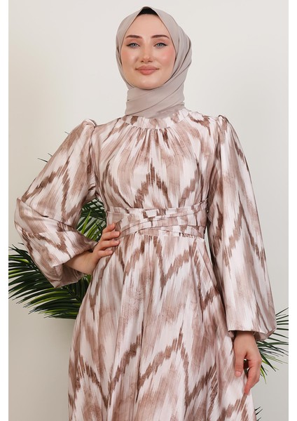 Belden Kuşaklı Saten Elbise Kahve indirimleri