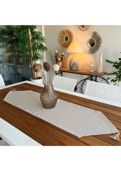 Keten Dokulu Bej Runner Örtü, Şık ve Doğal Görünüm Sağlar. fiyatları