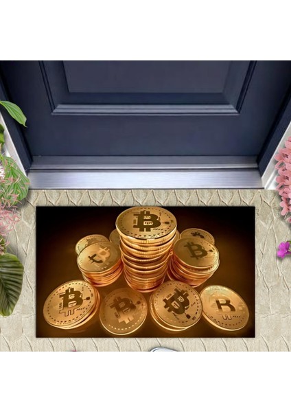 Dijital Baskı Dekoratif Çoklu Bitcoin Gold Kapı Önü Paspası K-1279
