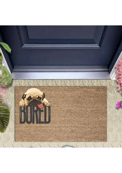Dijital Baskı Kahverengi Bored Köpekli Dekoratif Kapı Paspası K-2080