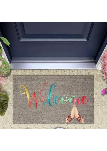 Kapı Önü Paspası Dekoratif Dijital Baskı Welcome P-2356