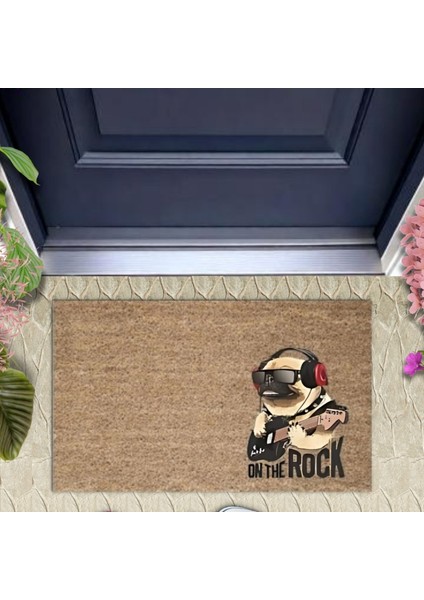 Dijital Baskı Kahverengi On The Rock Köpek Dekoratif Kapı Paspası K-2040
