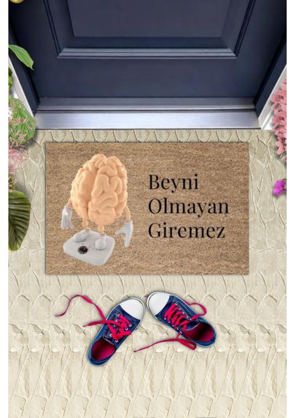 Kapı Önü Paspası Dekoratif Dijital Baskı Beyni Olmayan Giremez P-2433 fiyatları
