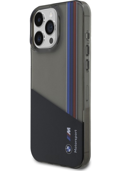 iPhone 16 Pro Max Uyumlu Kılıf Bmw Orjinal Lisanslı Yarı Transparan M Dizayn Çizgili Kapak Siyah modelleri
