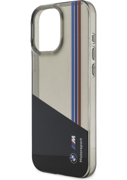 iPhone 16 Pro Max Uyumlu Kılıf Bmw Orjinal Lisanslı Yarı Transparan M Dizayn Çizgili Kapak Siyah