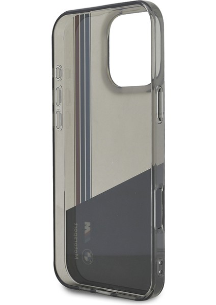 iPhone 16 Pro Max Uyumlu Kılıf Bmw Orjinal Lisanslı Yarı Transparan M Dizayn Çizgili Kapak Siyah